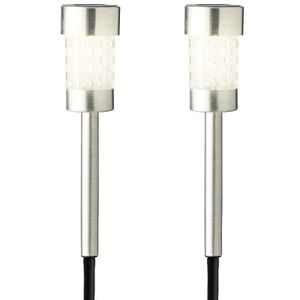 2x Buiten/tuin LED zilveren stekers solar verlichtingen 26 cm