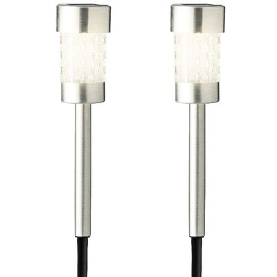 2x Buiten/tuin LED zilveren stekers solar verlichtingen 26 cm