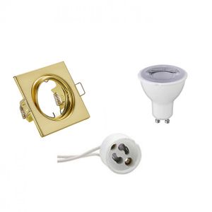LED Spot Set - Trion - GU10 Fitting - Dimbaar - Inbouw Vierkant - Mat Goud - 6W - Helder/Koud Wit 6400K - Kantelbaar 80mm