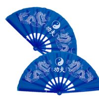 2x stuks handwaaiers/Tai Chi waaiers Yin Yang blauw polyester