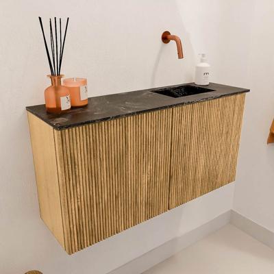 Toiletmeubel Mondiaz Joya Dlux | 80 cm | Meubelkleur Oak | Faye wastafel Lava Wasbak Rechts | Zonder kraangat(en)