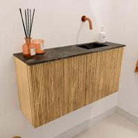 Toiletmeubel Mondiaz Joya Dlux | 80 cm | Meubelkleur Oak | Faye wastafel Lava Wasbak Rechts | Zonder kraangat(en)