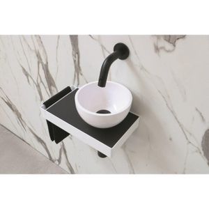 Ink Jazz XS toiletmeubel frame glans wit plateau quartz zwart waskom rechts polystone 20cm glans wit