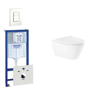 QeramiQ Salina Toiletset - inbouwreservoir - spoelrandloos - wandcloset - softclose - bedieningsplaat verticaal/horizontaal wit 0720003/0729205/sw96855/sw96857/