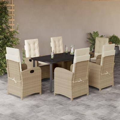 7-delige Tuinset met kussens poly rattan beige