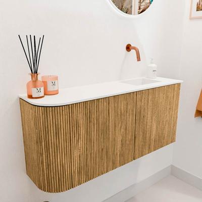 Toiletmeubel Mondiaz Joya | 91.6 cm | Meubelkleur Oak | Faye wastafel Talc Rechts | Zonder kraangat(en)