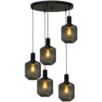 Masterlight 5-lichts vide hanglamp - zwart -Porto met Jagger green glazen - 2712-05-05-50-5-10