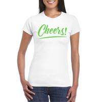 Verkleed T-shirt voor dames - cheers - wit - groene glitter - carnaval/themafeest