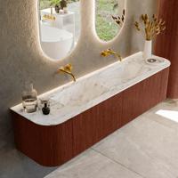 Badmeubel Mondiaz Kurve-Dlux | 180 cm cm | Meubelkleur Ruby | Wastafelkleur Glace | Solid surface | Wasbak beiden zijden spoelbak | Zonder kraangat(en)