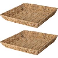 Broodmand - 2x - gevlochten riet - naturel - 34 x 34 x 6 cm