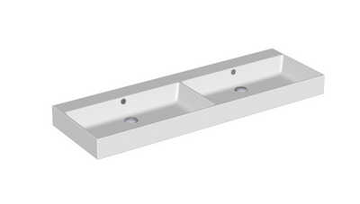 Sub 110 dubbele wastafel 140x45 cm. z/kraangat m/overloop, wit Sub 110 dubbele wastafel 140x45 cm. z/kraangat m/overloop, wit