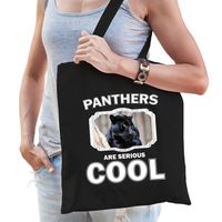Katoenen tasje panthers are serious cool zwart - panters/ zwarte panter cadeau tas - Feest Boodschappentassen