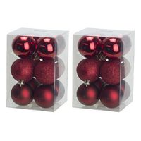 24x Donkerrode kerstballen 6 cm kunststof mat/glans