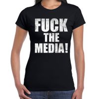 Fuck the media protest t-shirt zwart voor dames - thumbnail