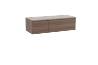 Storke Edge zwevend badmeubel 130 x 52 cm notenhout met Tavola enkel of dubbel wastafelblad in mat wit/zwart terrazzo