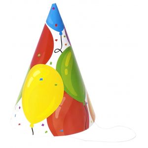 6x Gekleurde ballonnen feesthoedjes karton   -