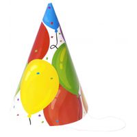 6x Gekleurde ballonnen feesthoedjes karton   - - thumbnail