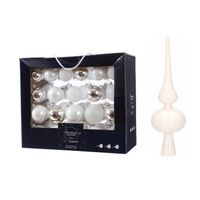 42x stuks glazen kerstballen wit/zilver 5-6-7 cm inclusief witte piek - Kerstbal - thumbnail