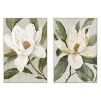 Canvas Home ESPRIT Wit Groen Bloem Shabby Chic (2 Stuks)