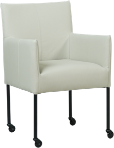 Crème leren moderne kuipstoel Desire - poot rond zwart met wiel - Toledo Leer Nebbia (crème leer)