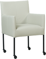 Crème leren moderne kuipstoel Desire - poot rond zwart met wiel - Toledo Leer Nebbia (crème leer)