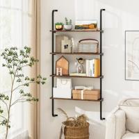 4-Laags Zwevend Wandrek Ladderrek Wandmontage Zwevend Rek Hout met Metalen Frame 70 x 20,5 x 150 cm