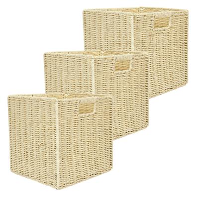 Opbergmand/kastmandje - 3x - Naturel - 30 x 30 x 30 cm - 29 liter - Vakkenkast manden - Gevlochten