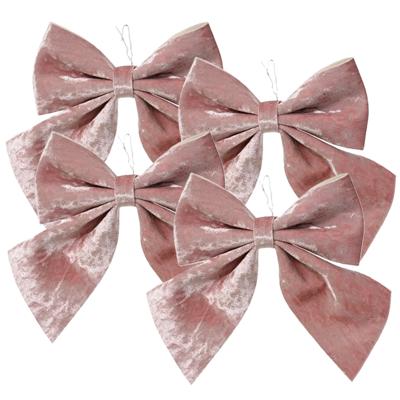 Decoris Kerst strik - 4x - roze - 20 x 24 cm - polyester - kerststrik - kerstversiering