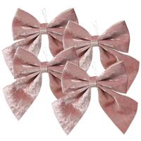 Decoris Kerst strik - 4x - roze - 20 x 24 cm - polyester - kerststrik - kerstversiering