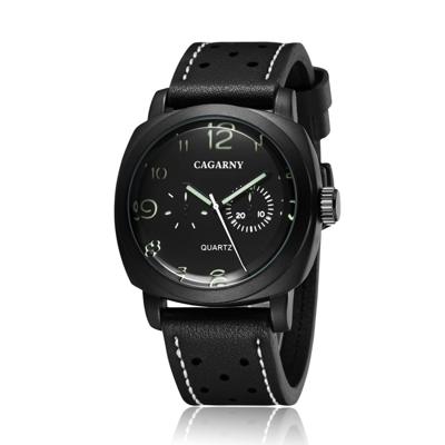 CAGARNY 6833 modieuze Quartz vijf naalden sport polshorloge met lederen band voor mannen