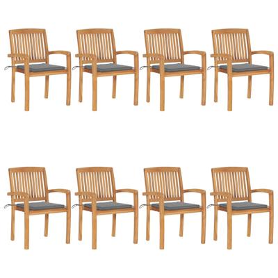 Tuinstoelen stapelbaar 8 st met kussens massief teakhout
