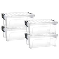 Multi Storage Opslagbox met deksel - 4x - transparant - 8 liter - 36 x 25 x 14 cm - kunststof