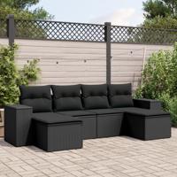 6-delige Loungeset met kussens poly rattan zwart