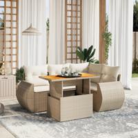 5-delige Loungeset met kussens poly rattan beige