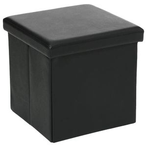 Poef - hocker - opbergbox - zwart - polyester/mdf - 38 x 38 cm - opvouwbaar