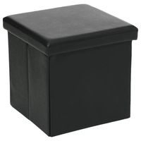 Poef - hocker - opbergbox - zwart - polyester/mdf - 38 x 38 cm - opvouwbaar