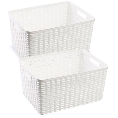 Opbergmand - 3x stuks - Kastmand - rotan kunststof - wit - 18 Liter - 29 x 39 x 20 cm