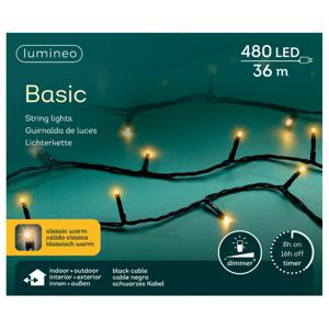 Kerstverlichting - 480 leds - klassiek warm wit -3600 cm - zwart snoer -timer en dimmer