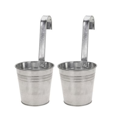 Set van 2x stuks bloempotten/plantenbakken zink met ophanghaak 21 x 13 x 29 cm