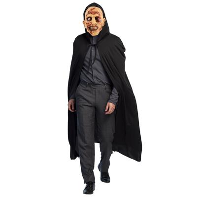 Halloween horror verkleedkleding set - Scary Zombie masker - Cape zwart met capuchon