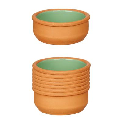Tapas/creme brulee serveer schaaltjes - 12x - mini - terracotta/groen - 8 x 4 cm