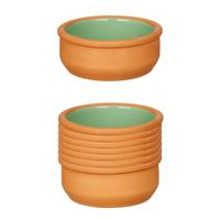 Tapas/creme brulee serveer schaaltjes - 12x - mini - terracotta/groen - 8 x 4 cm