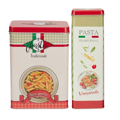 Pasta / spaghetti bewaarblik Nostagia set - rood - metaal - Italiaans - voorraadblik