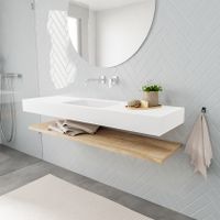 Mondiaz Alan badmeubel 150 cm planchet washed oak vrijhangend wastafel midden zonder kraangat wit