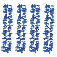 Hawaii bloemen krans/slinger - 4x - blauw - kind/volwassenen - verkleed tropische bloemen slingers