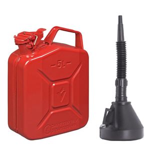 Metalen Jerrycan rood voor brandstof van 5 liter met een handige grote schenk trechter