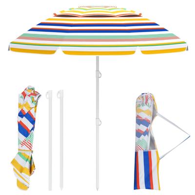 200 cm Strandparasol Draagbare Zandparasol voor Buiten met Drukknop voor Kantelen Draagtas Zandanker Robuuste Patiozonwering