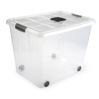Plasticforte Opslagbak/box met deksel - 1x - 86L - 62 x 45 x 47 cm - transparant - met wielen