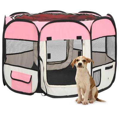 VidaXL Hondenren inklapbaar met draagtas 90x90x58 cm roze
