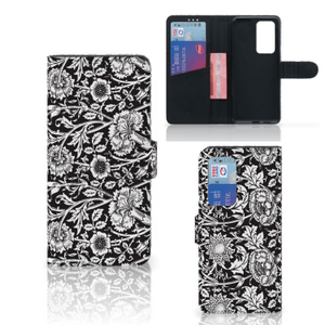 Huawei P40 Pro Hoesje Black Flowers